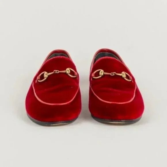 Gucci Jordaan Red Velvet Bit Loafers - Picture 2 of 6